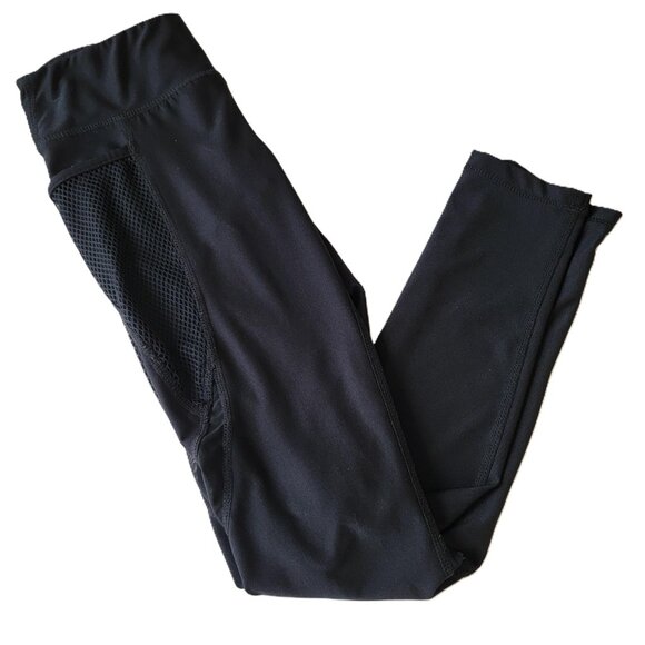 90 Degree by Reflex Girls Leggings Mesh Side Pockets Stretch Size M 10 Black - Picture 2 of 14